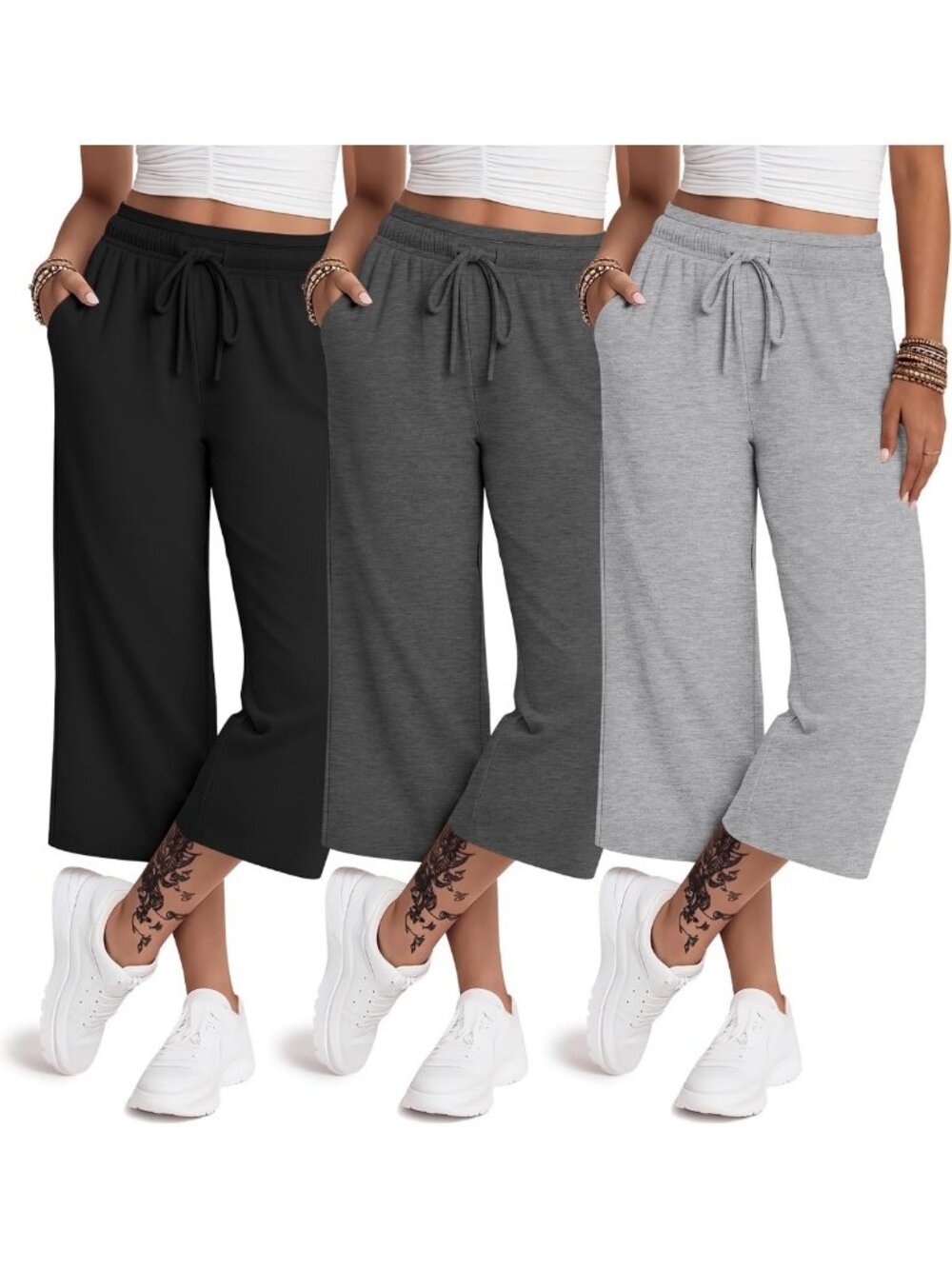 3 Pack Women's Wide Leg Capri Yoga Pants - Comfortable, Stylish & Versatile